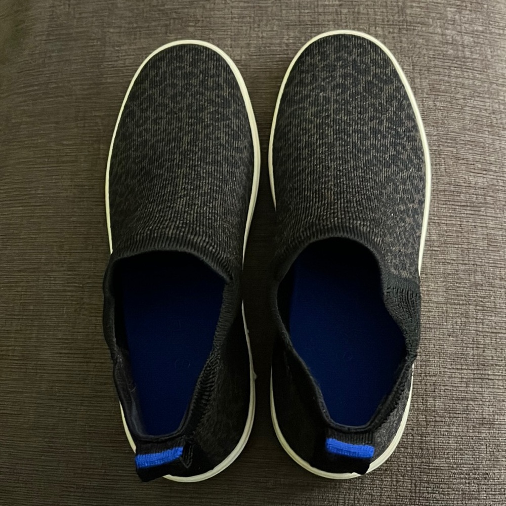 Size 8 Rothy’s The Chelsea sneaker in black and brown print.